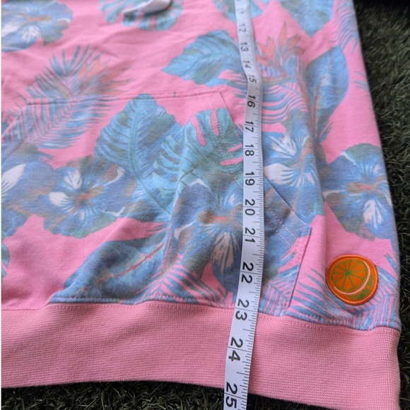 Pink Floral Tropical Print Hoodie Palm Beach Sweatshirt Womens M Coastal NWOT - Picture 7 of 7